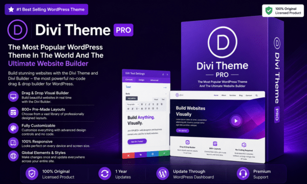 Divi theme wordpress website builder original licensed product